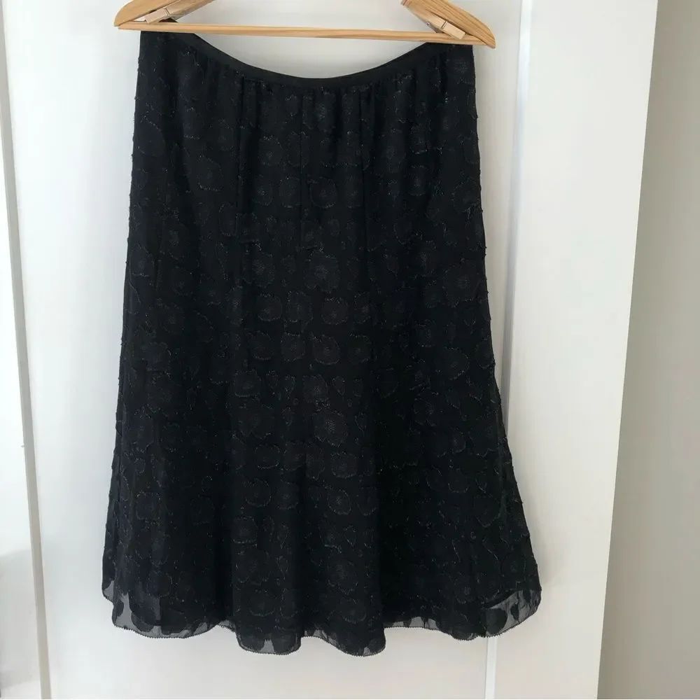 Sigrid Olsen black metallic floral lace midi‎ skirt women’s size 8